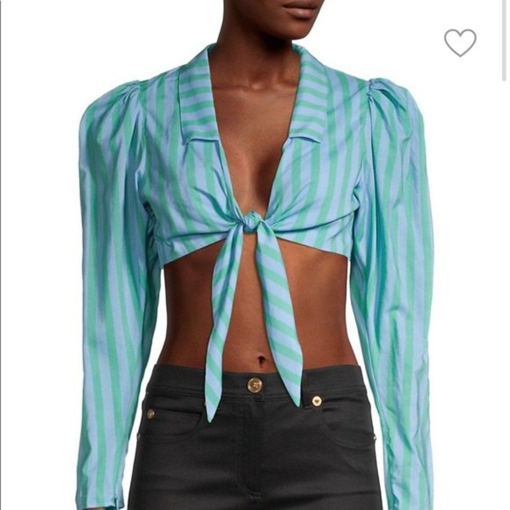 WeWoreWhat Striped Cropped Cotton-Blend Top Womens Size XL